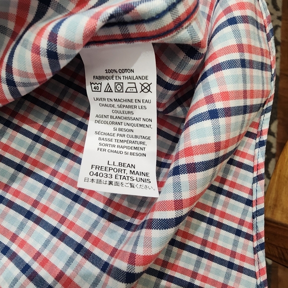 LL Bean Wrinkle-Free Pinpoint Oxford Gingham Style Cloth Button Down Shirt. - Picture 4 of 8